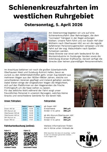 Tickets für Schienenkreuzfahrten im westlichen Ruhrgebiet am 05.04.2026 - Karten kaufen